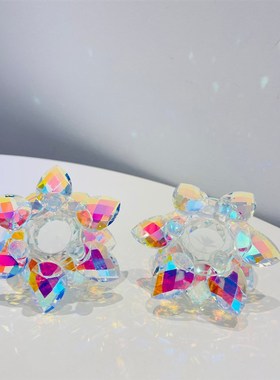 炒闪耀的水晶莲花摆件炫彩多色摆件小烛台家居装饰品