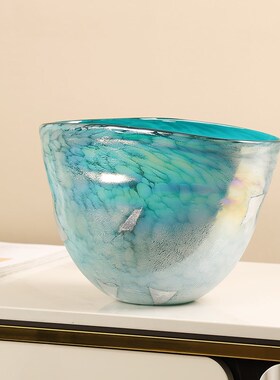 手工刻磨果盘玻璃摆件水果盘现代极简客厅茶几样板U房零食盘收纳