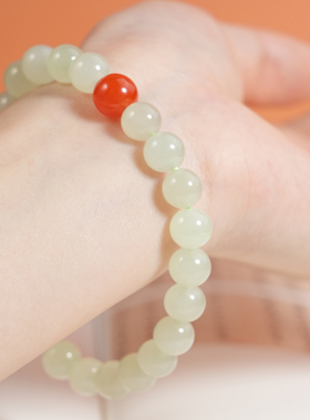 画喜晴水和田玉南红手串8MM奢侈品珠宝高级感玉石送老婆精致饰品