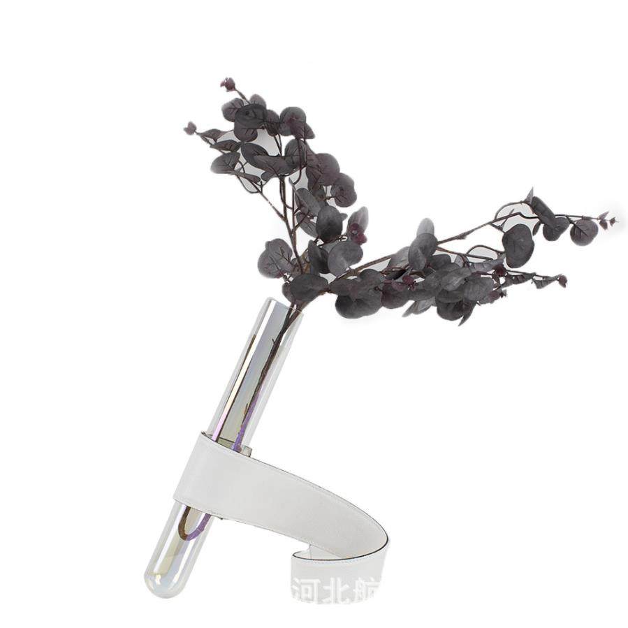 现代简约创意歇放皮革玻璃花器花插花瓶摆件样板房售楼处桌面,淘宝优惠券,粉丝福利购,淘宝优惠卷