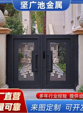 铝合金别墅庭院门悬浮折叠电动铝大门园林景观中式平开入户花园门