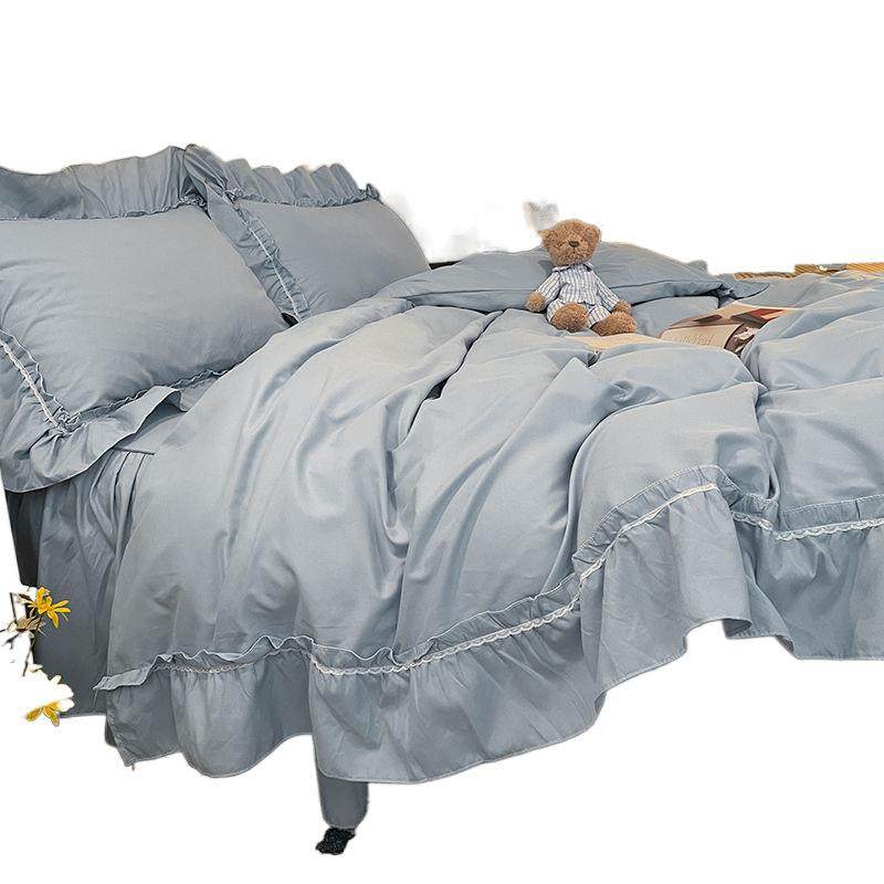 少女粉水洗棉床裙四件套网红公主风床单被套简约学生宿舍三件套,淘宝优惠券,粉丝福利购,淘宝优惠卷