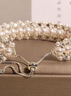 新中式多层缠绕气质珍珠水钻手链女时尚轻奢高级感小众手链女手饰