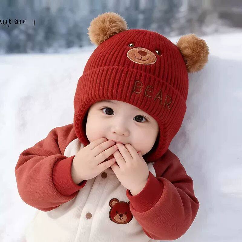 宝宝毛线帽秋冬季男童女婴幼儿大红新年喜庆针织套头防风保暖加厚,淘宝优惠券,粉丝福利购,淘宝优惠卷