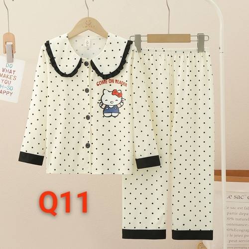 日系春秋儿童睡衣女童装洋气可爱娃娃领长袖家居服套装中大童同款 - 图0