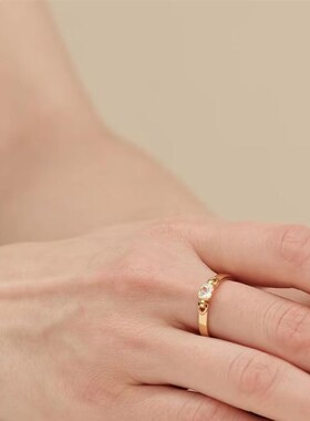 小方形红钻石复古红宝戒指女镀18K金镶嵌简约指环时尚百搭甜美