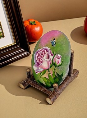 石头画支架盘子托架实木展示架摆件小底座L鹅卵石普洱茶架子茶饼