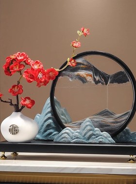 迎客松山水流沙画摆件创意新中式客厅办公室玄关柜装饰品乔迁礼物