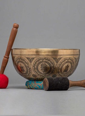 雕花颂钵梵音碗尼泊尔纯手工铜钵瑜伽静心音钵盂精工满雕图案颂钵