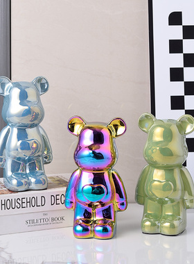 网红暴力熊摆件陶瓷电镀客厅轻奢桌面存钱罐爱心卡通公仔潮流儿童