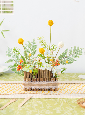 阿楹 卧室飘窗摆件干花办公桌新中式咖啡店茶几自助餐台柜顶装饰