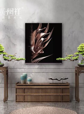 轻奢新中式仿真迎客松盆景实木植物摆件客厅玄关办公室酒店装饰品