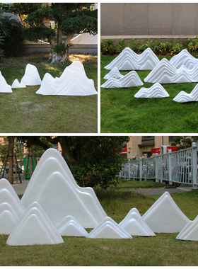 雪浪石切片组合白色景观庭院造景室内橱窗布置仿真石头假山摆件饰