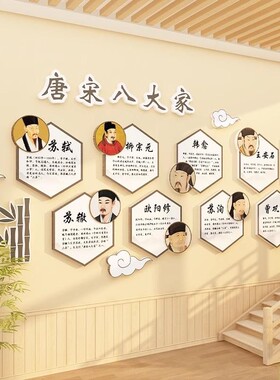 唐宋八大家教室氛围布置装饰神器班级文化墙贴面小学书香校园国风