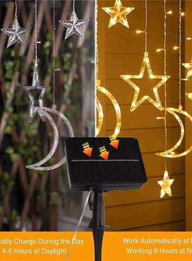 遥控太阳能灯串露营天幕星月窗帘户外庭院防水圣诞装饰串灯