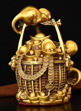 铜一桶金猴子摆件生肖猴存钱罐家居装饰客厅书房办公室店铺礼品