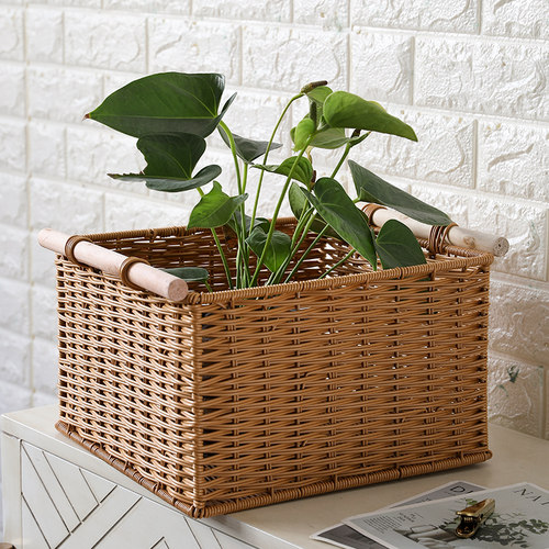 仿藤编织收纳筐 客厅茶几整理收纳篮 正方形杂物篮厨房储物筐家用 - 图2