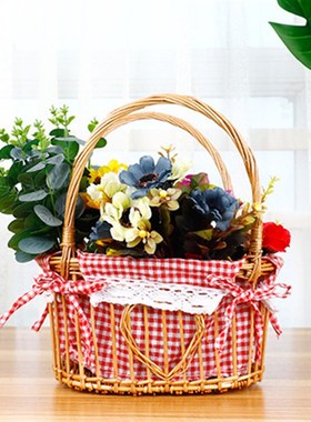 纯手工藤编柳编手工花篮手提篮水果篮菜篮花艺Q家居插花篮野餐篮