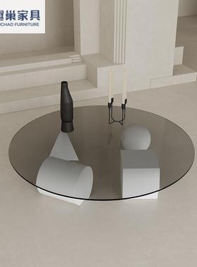 创意轻奢茶几钢化玻璃客厅圆型茶几极简约现代桌子多几何艺术茶几