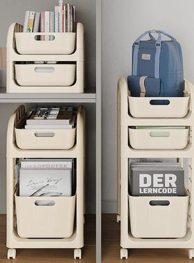 书包置物架落地可移动小推车放书本收纳架家用宿舍桌边下多层架子