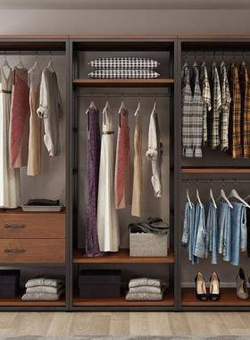 步入式衣柜落地衣架家用简易带抽屉收纳双层组合开放式衣帽间架子