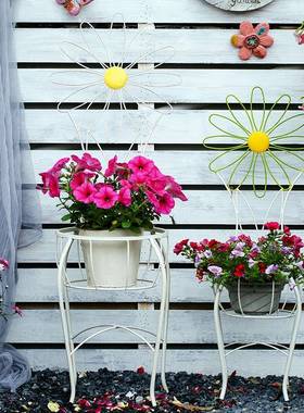 9U户外庭院铁艺花架凳组合阳台绿萝花盆托架落地式做旧置物架子多