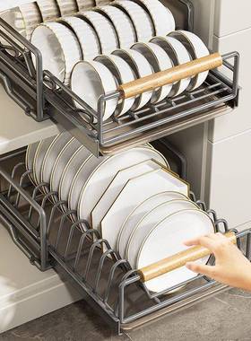 厨房碗碟收纳架橱柜内置物架抽屉式拉篮抽拉碗篮沥水碗架碗盘碗柜