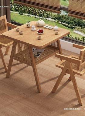 两椅洽谈桌阳台茶桌椅组合简约小户型一桌休闲实木藤椅三件套网红