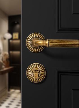 烁盾法式黄古铜卧室门锁室内门把手静音磁吸分体锁复古美式木门锁