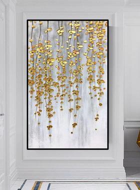 现代简约抽象画黄色小花玄关竖版大幅装饰画客厅走廊过道手绘油画