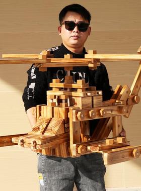 供应138粒木质大型飞机坦克模型拼图拼装手工儿童摆件玩具