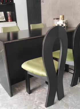 中古风实木餐椅家用现代简约实木靠背椅子北欧法式艺术复古钥匙椅