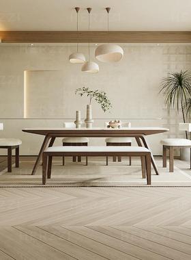 I1HERZZI白蜡木全实木中古风长凳日式新中式胡桃色床尾凳长条凳子