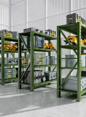 军绿色货架物资器材架移动带轮货架重型架子工厂仓储货架背网侧网