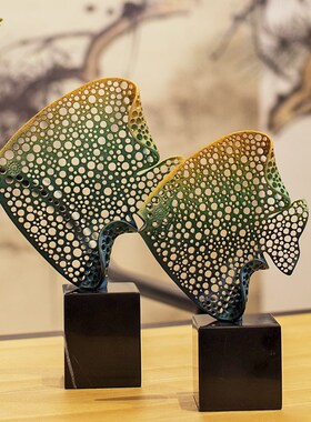 现代简约渐变鱼装饰摆件创意客厅玄关书房家居软装饰品乔迁礼品