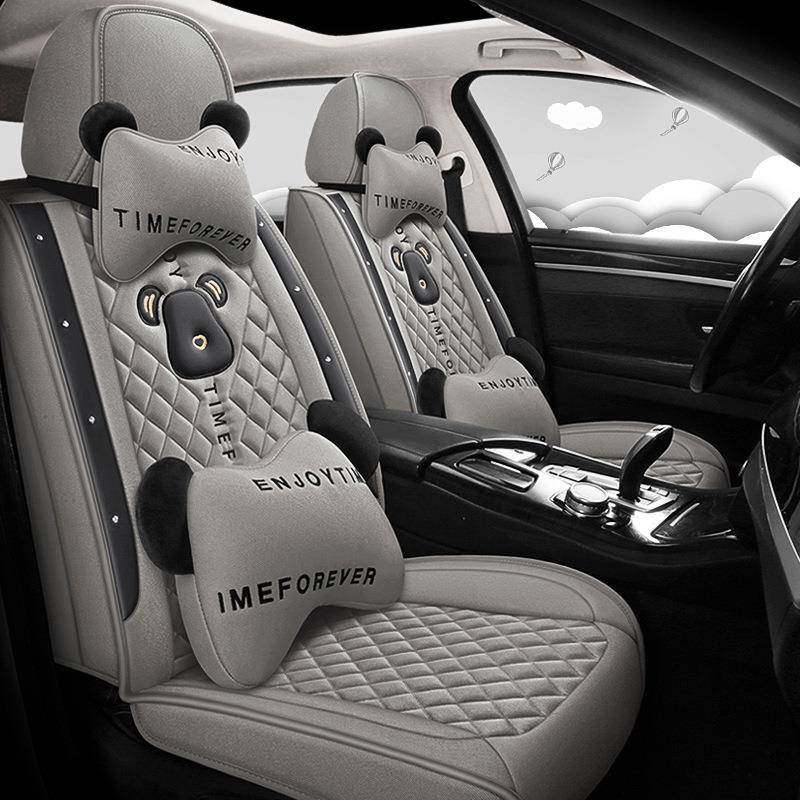 四季通用布艺汽车坐垫冬季透气车垫可爱防滑简约卡通棉麻全包座垫,淘宝优惠券,粉丝福利购,淘宝优惠卷
