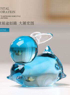 轻奢桌面琉璃金兔送福装饰摆件玄关客厅电视柜开运乔迁动物装饰品