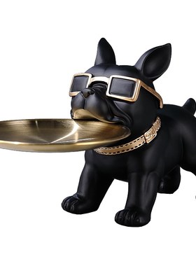 新款轻奢风钥匙i托盘收纳招财狗狗摆件进门玄关前台糖果盘子装饰