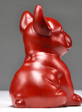 红色木狗摆件十二生肖狗实木雕刻家居客厅办公装饰送礼红木工艺品