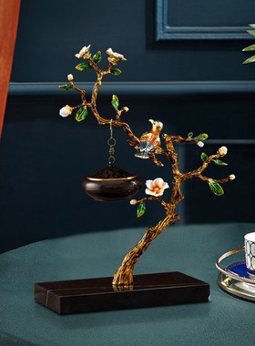 中式仿真复古轻奢黄铜迎客松装饰客厅玄J关茶桌书房客厅办公室摆