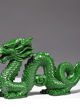 绿色木质五爪青龙摆件实木雕刻补角木制客厅卧室生肖吉祥物工艺品