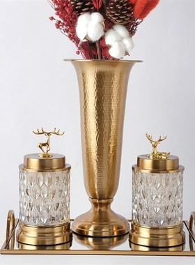 欧式轻奢客厅家居金色合金花瓶糖果罐托盘摆件电镀拉丝金属装饰品