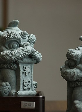国潮文创醒狮树脂创意可爱迷你小狮子摆件平安喜乐潮玩艺术品玩具