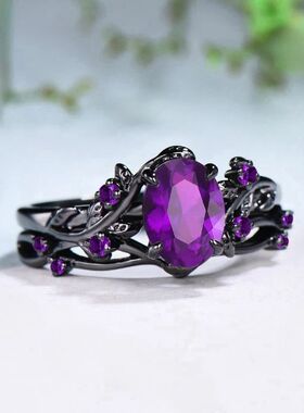 Elegant women's retro style purple gemstone ring gun black r