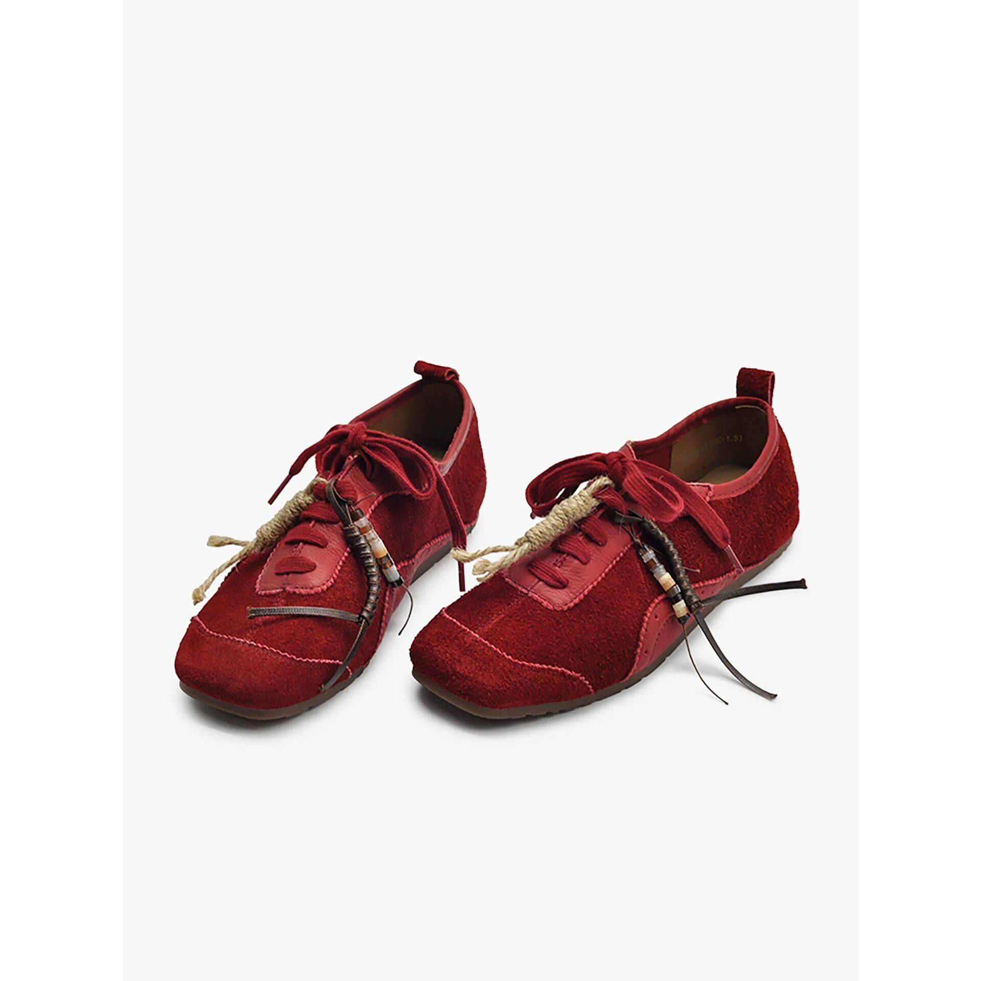 复古圆方头新款平底时尚系带阿甘运动休闲百搭新年红色鞋子德训鞋,淘宝优惠券,粉丝福利购,淘宝优惠卷