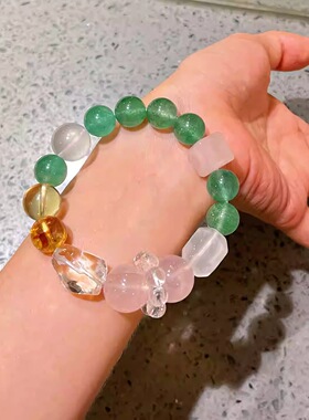 12-16mm天然多宝能量石手链粉晶白水晶紫水晶黄水晶绿草莓晶手串