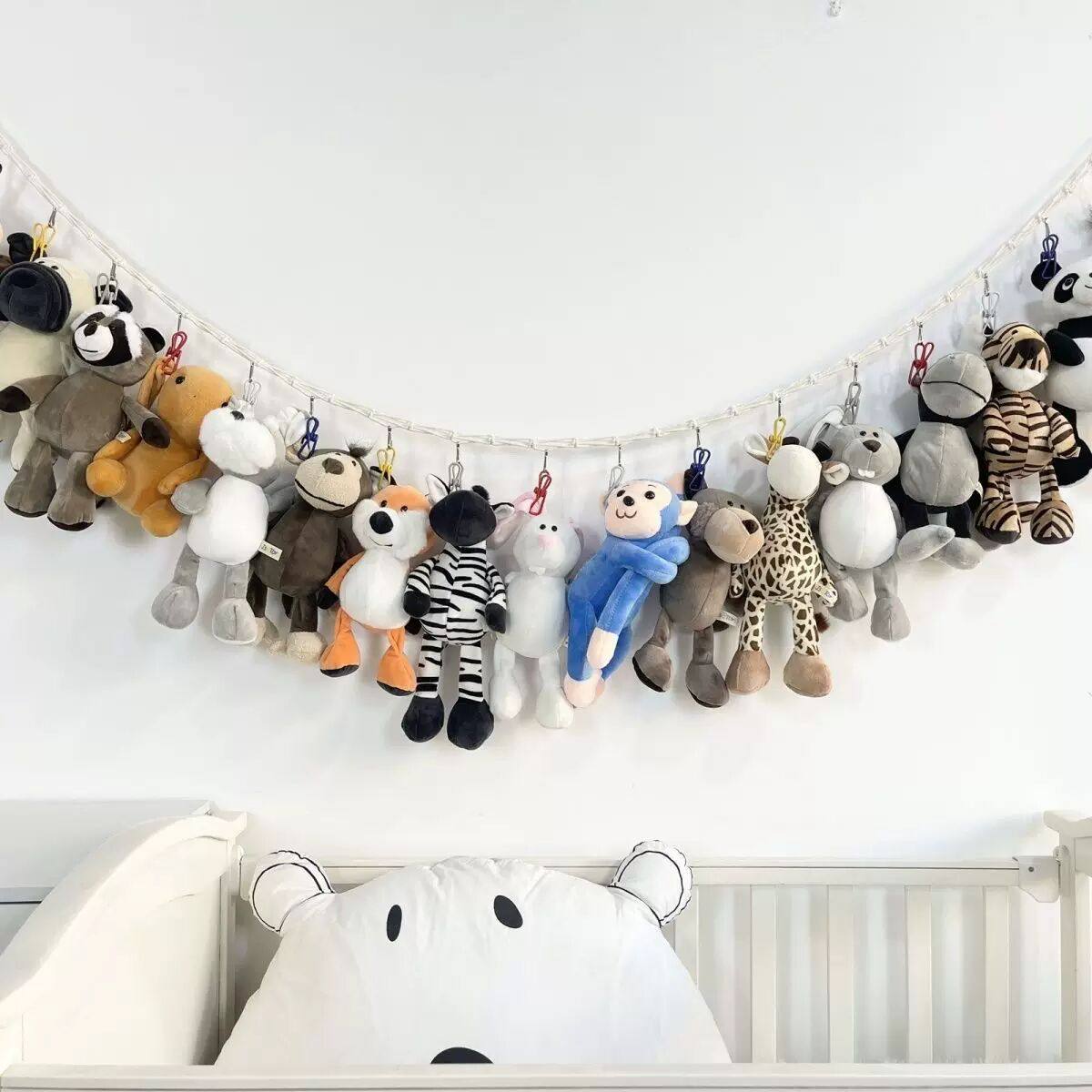 公仔收纳墙娃娃收纳展示架娃娃墙毛公仔收纳墙挂绳手工编织娃悬挂,淘宝优惠券,粉丝福利购,淘宝优惠卷