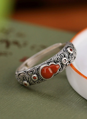 招财福禄平安葫芦戒指女复古做旧开口指环中国民族风古风饰品