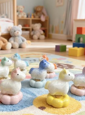 景德镇陶瓷圣诞2026转转动物小马卡通装饰品可爱摆件桌面车载