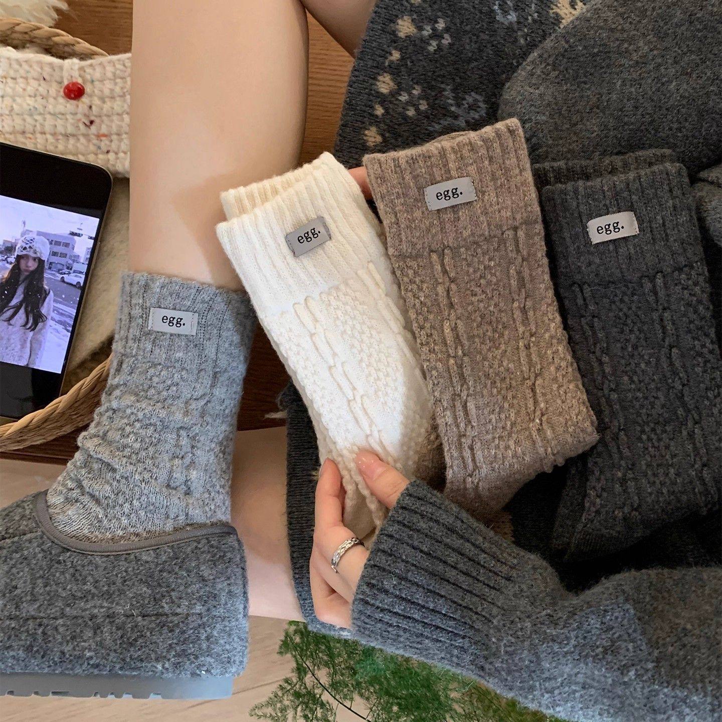 羊毛加厚保暖中筒麻花egg袜子布标冬季ins秋冬百搭长袜堆堆袜女,淘宝优惠券,粉丝福利购,淘宝优惠卷